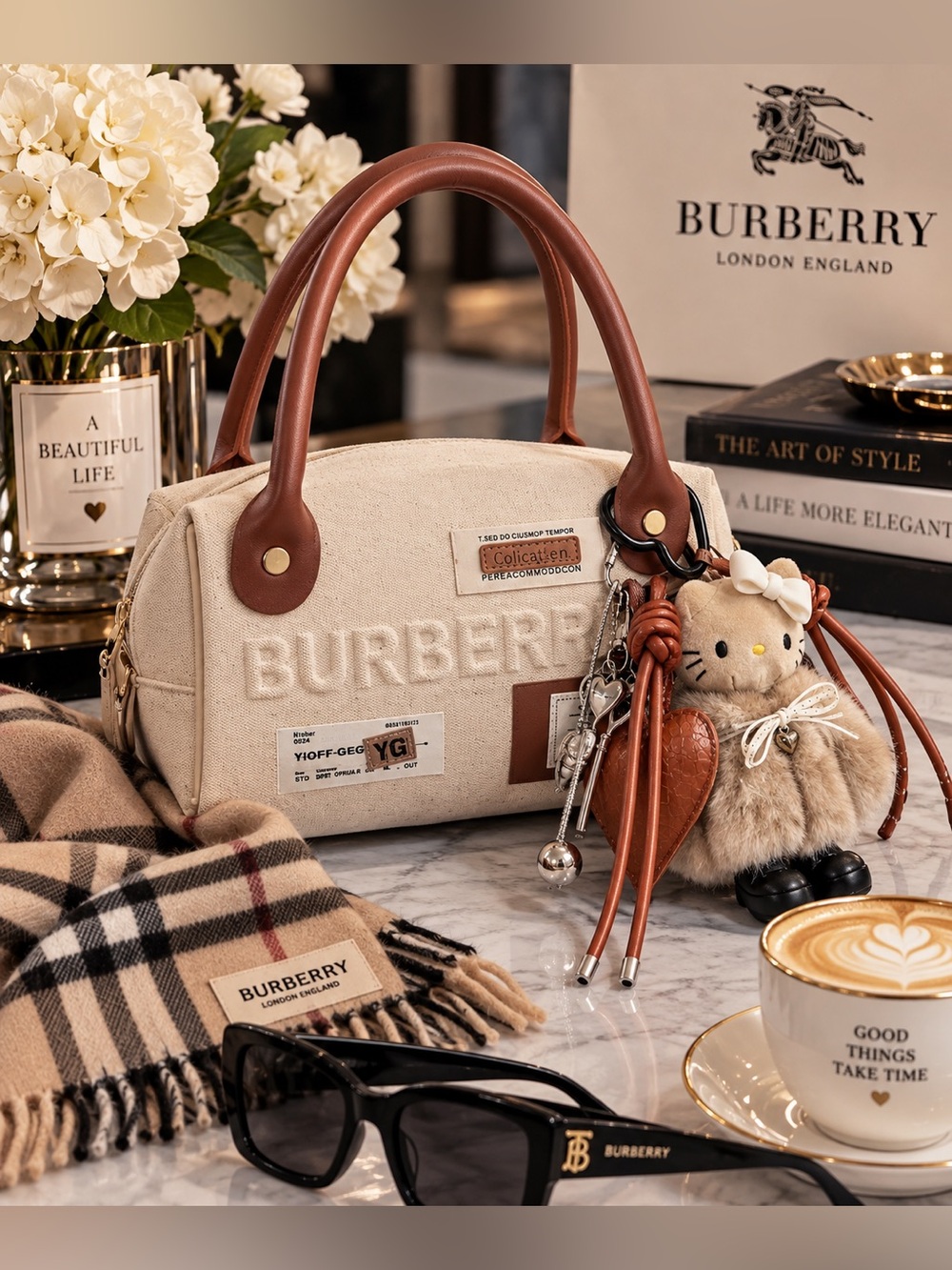 🤎 Canvas & Faux Leather Bag — New With Charms